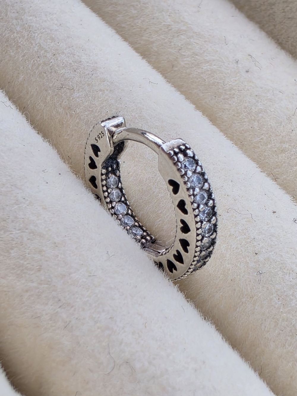 Pandora Sterling Silver Heart Pavé Huggie Single Hoop Earring